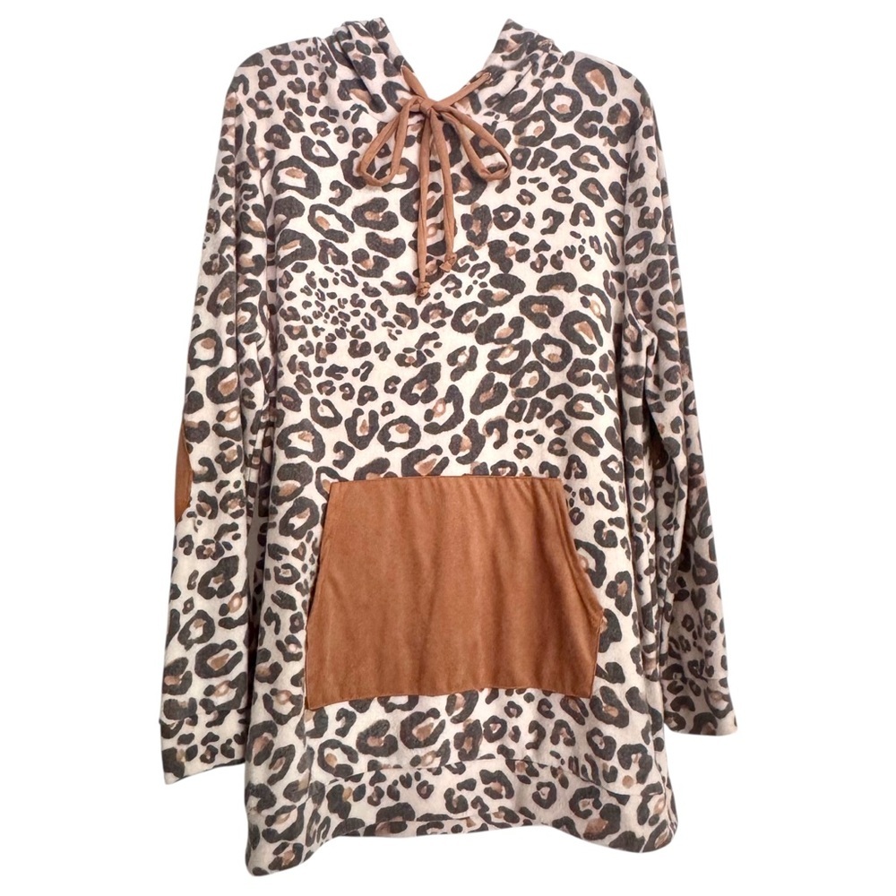 Jade by Jane Size Large Alice Lightweight Leopard Tunic Hoodie Kangaroo Pocket